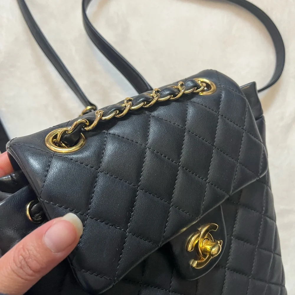 Chanel Mini Urban Spirit backpack with gold Hardware Lambskin offers welcomed